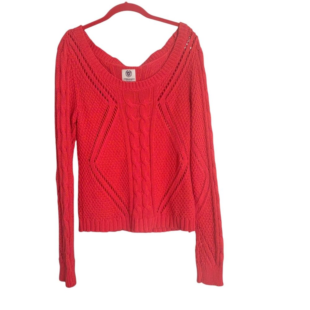 American Eagle Womens Bright Chunky Loose Cable Knit Pink Sweater L Soft Girl